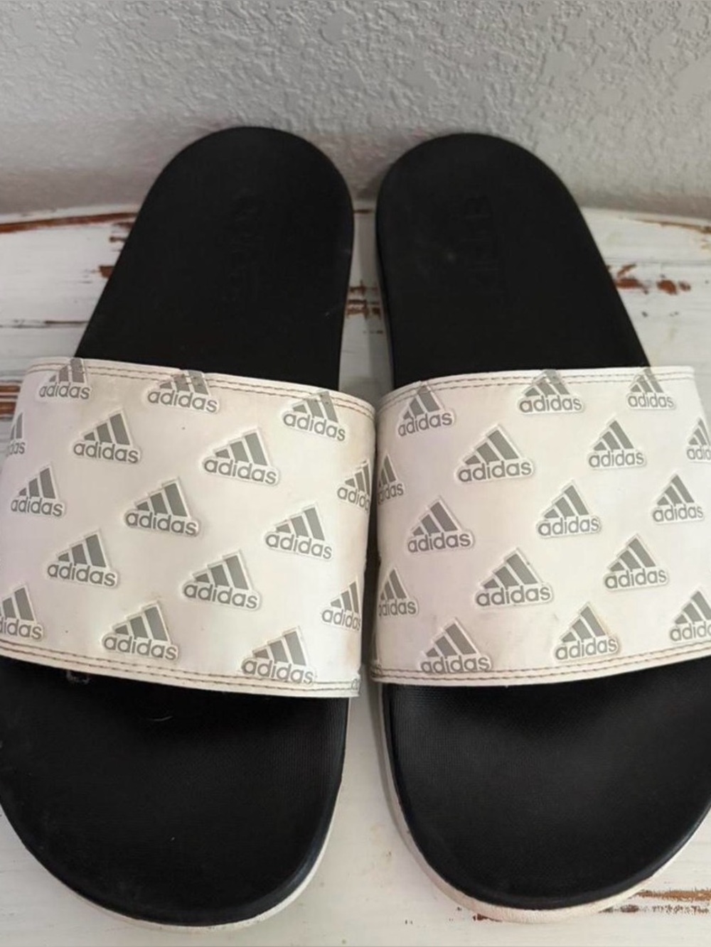 Men’s Adidas White Logo Slide Sandals with Black Footbed
